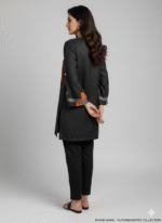 Digital Glow Contemporary Black Kurti with Orange Accents - Image 3