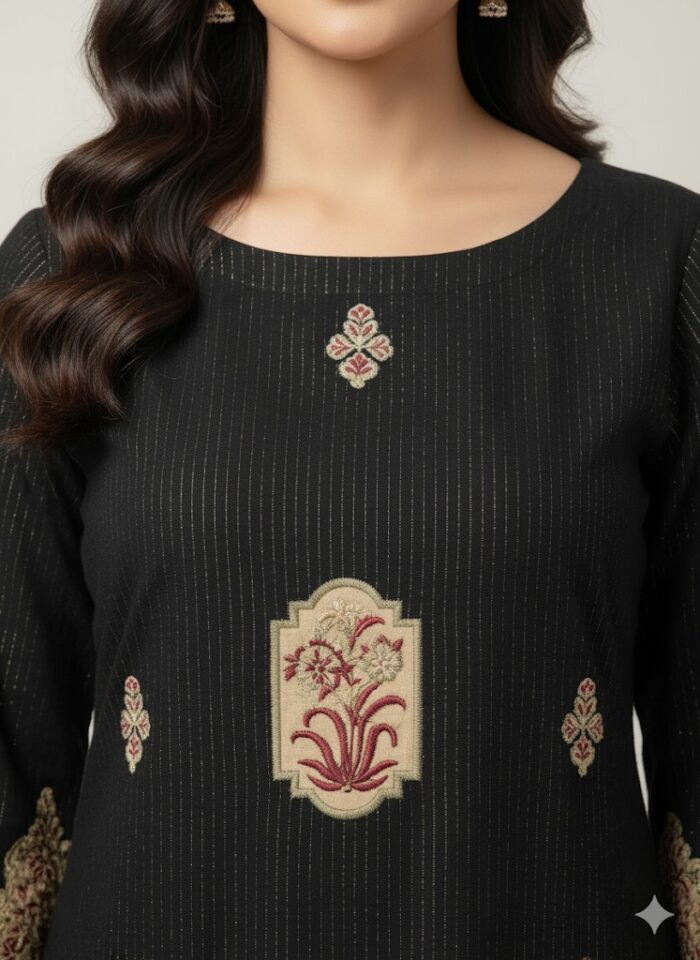 Elegance in Black Festive Embroidered Trouser Suit - Image 3