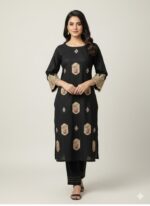 Elegance in Black Festive Embroidered Trouser Suit