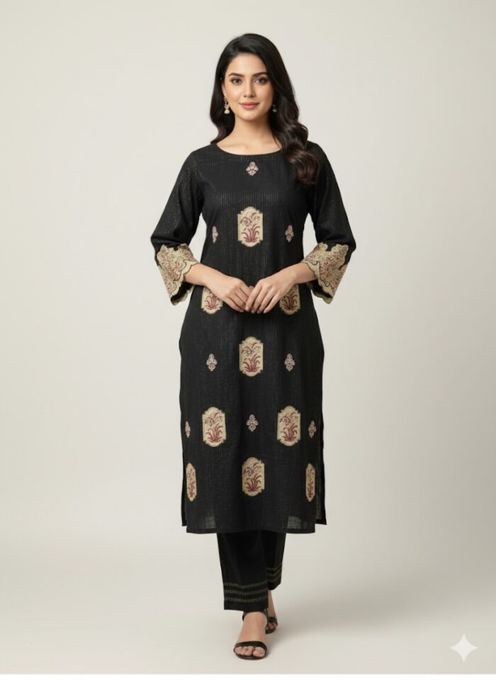 Elegance in Black Festive Embroidered Trouser Suit - Image 1