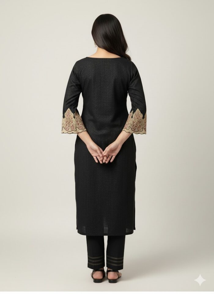 Elegance in Black Festive Embroidered Trouser Suit - Image 2