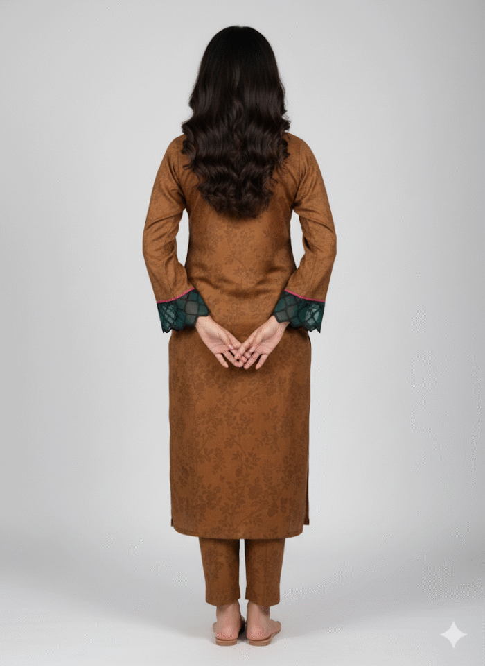 Emerald Fusion Embroidered Brown 2-Piece Suit - Image 3