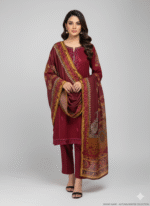 Festive Maroon Embroidered 3-Piece Suit