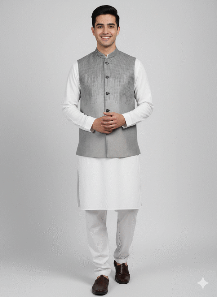 Ombre Grid Contemporary Grey Waistcoat - Image 1