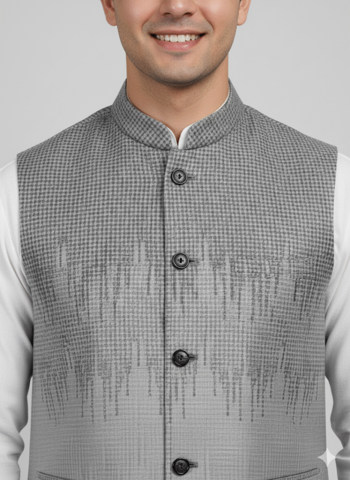 Ombre Grid Contemporary Grey Waistcoat - Image 2