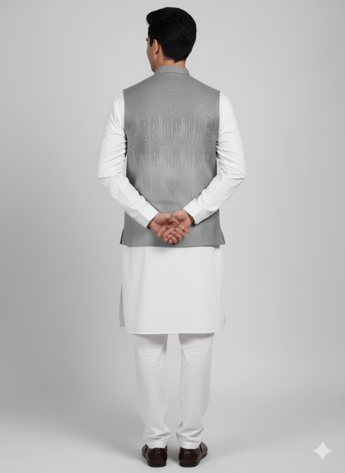 Ombre Grid Contemporary Grey Waistcoat - Image 3