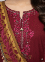 Festive Maroon Embroidered 3-Piece Suit - Image 3