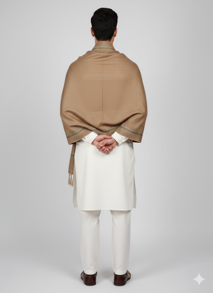 Sophisticated Taupe/Brown Shawl with Intricate Border - Image 3