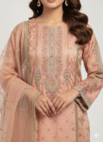 "Blush Rose" Embroidered Organza Kameez & Dupatta Set - Image 2