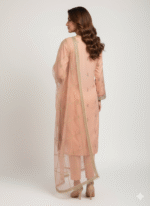 "Blush Rose" Embroidered Organza Kameez & Dupatta Set - Image 3