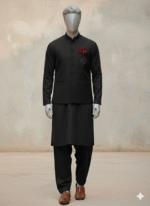 Charcoal Plain Nehru Jacket with Compass Motif