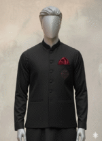 Charcoal Plain Nehru Jacket with Compass Motif - Image 2