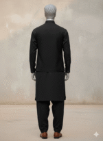 Charcoal Plain Nehru Jacket with Compass Motif - Image 3