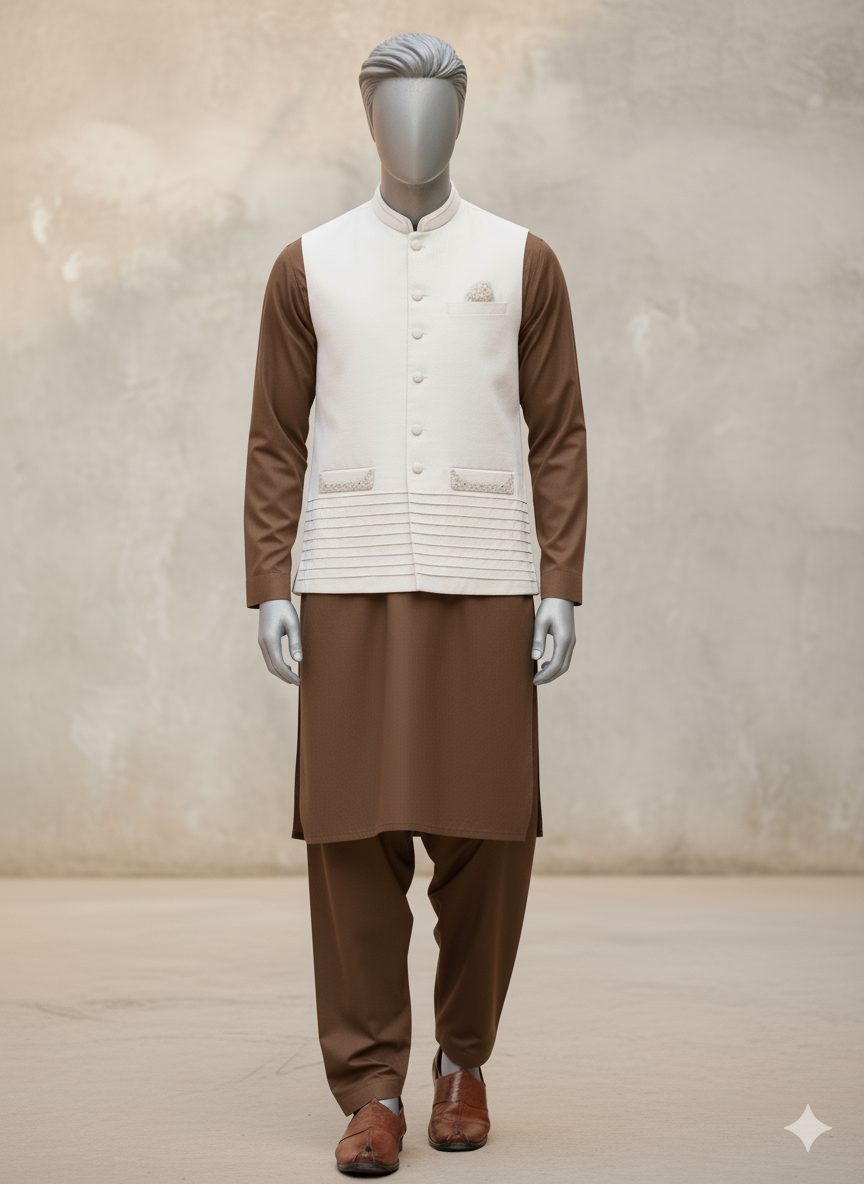 104_1 The 'Ivory Cascade' Pleated Waistcoat - Image 1