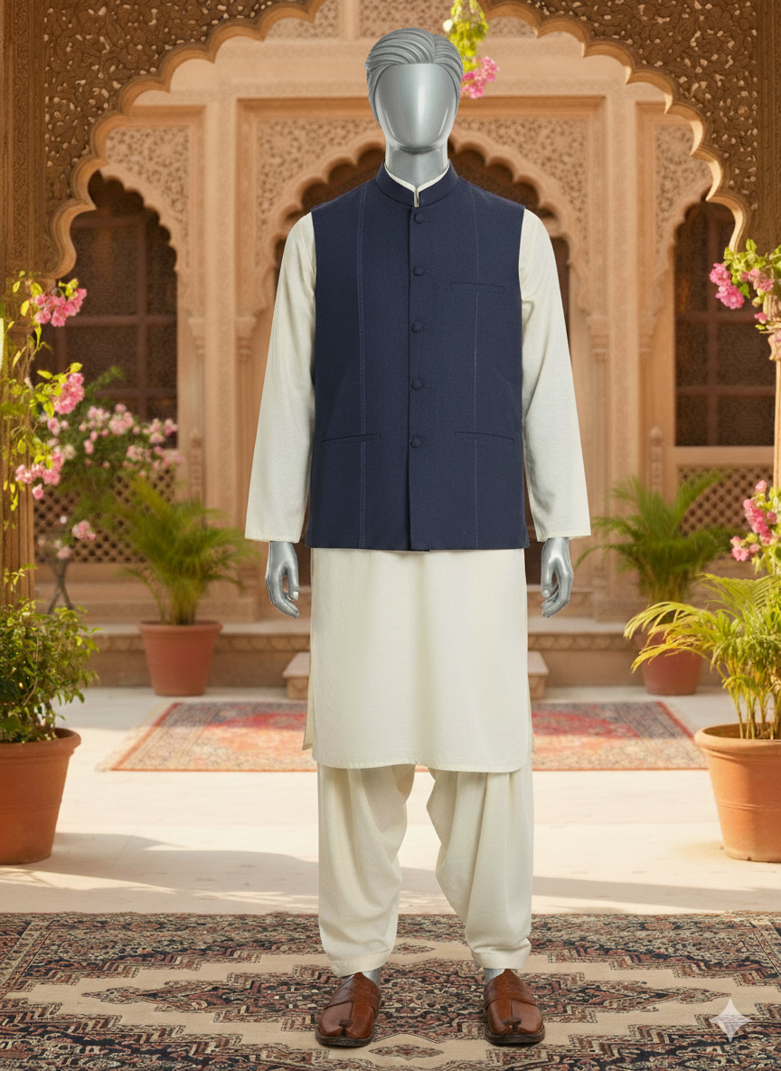 108_1 The Nawab Navy Suit Vest - Image 1