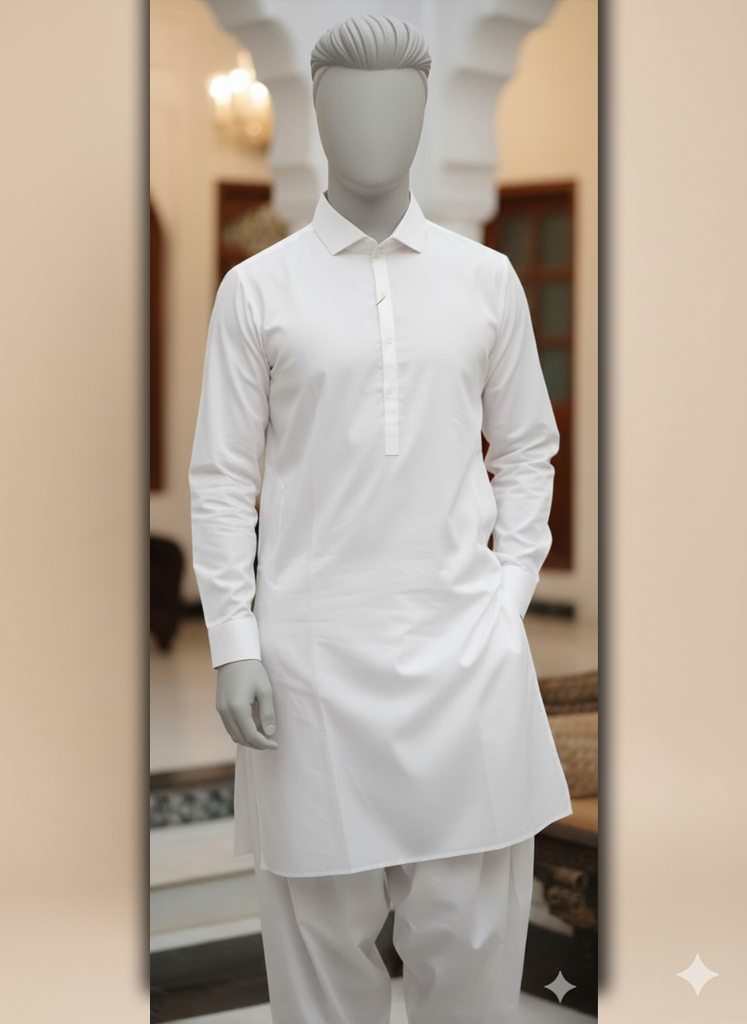 11 WHITE COTTON UNSTITCHED KAMEEZ SHALWAR FABRIC J. - Image 1