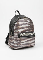 Brown sequin and studded mini backpack