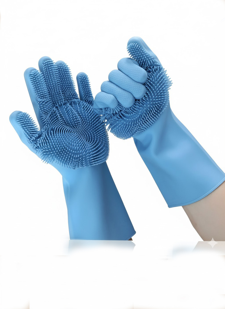 4 Glove Kitchen Washing gloves for Washing Dishes Washing Gloves with Scrubber, 1 Pair High Quality with Scrubbers for Kitchen Dishwashing - Image 1