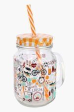 Glass Printed Mason Jar with Straw Cute Summer Prints - Image 3
