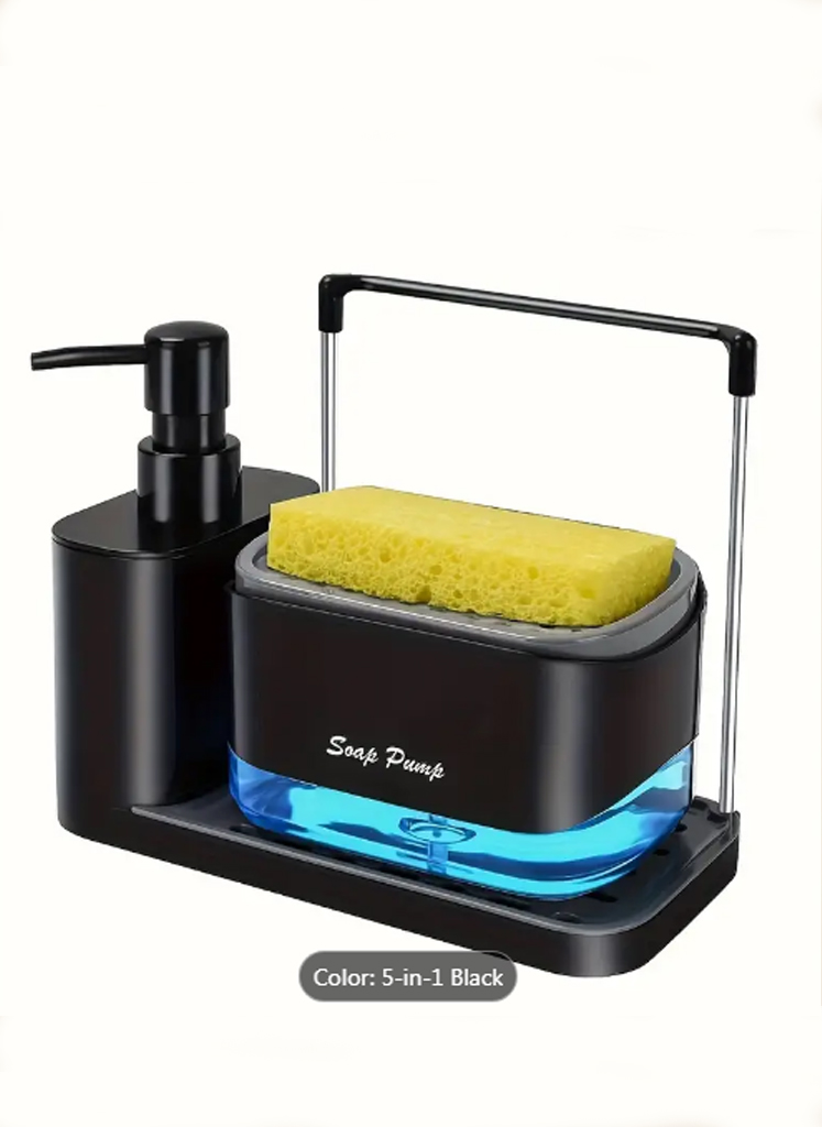 9 KITCHEN SPONGE SOAP DISPENSER WITH LIQUID REFILL HAND WASH, AND L STAND TOWEL HOLDER - Image 1