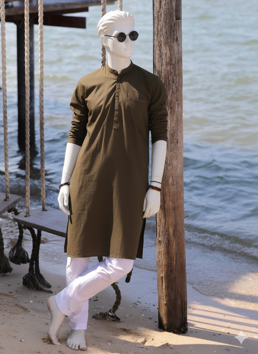 Gemini_Generated_Image_rhfog9rhfog9rhfo Olive Green Kurta...Winter Collection by Almira. - Image 1