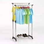 Double Pole Multifunctional Clothes Hanger Stand Portable Clothes Rack With Clothesline And Iron Hanger Stand - Image 5