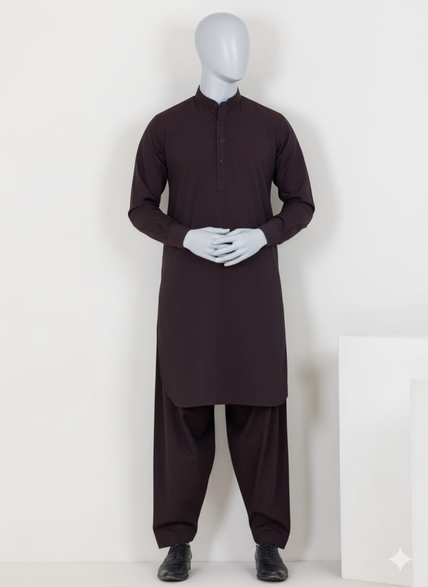 WhatsApp Image 2025-10-26 at 07.45.18_9b13c33a Maroon Blended Kameez Shalwar..Waseem Akram Collection by Almira - Image 1