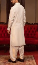 White Kameez Shalwar With Metallic Buttons.. - Image 2