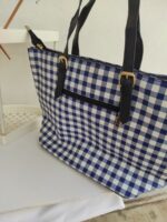 Chic Navy Check PU Leather Shoulder Bag, Tote, - Image 2