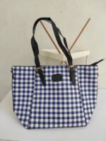 Chic Navy Check PU Leather Shoulder Bag, Tote,