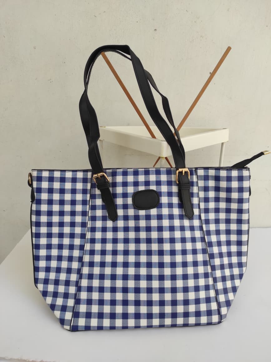 WhatsApp Image 2025-10-28 at 05.04.08_55c49721 Chic Navy Check PU Leather Shoulder Bag, Tote, - Image 1