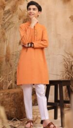 Orange Blended Boy Kurta Embraided For 14 Year/16 year. - Image 4