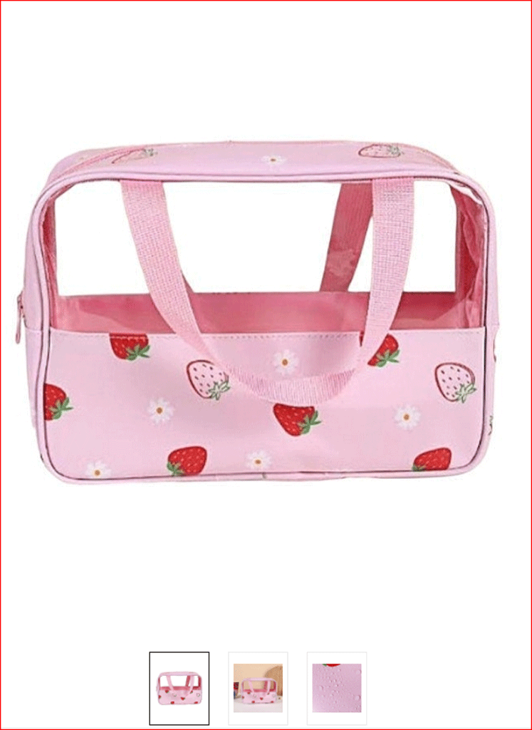 adobe-vip Strawberry Waterproof Cosmetic Bags, PINK - Image 1