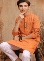 Orange Blended Boy Kurta Embraided For 14 Year/16 year.