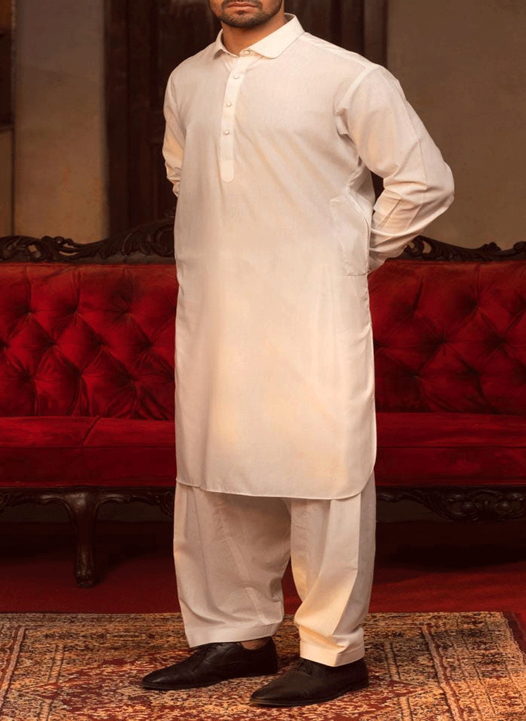 deded White Kameez Shalwar With Metallic Buttons.. - Image 1