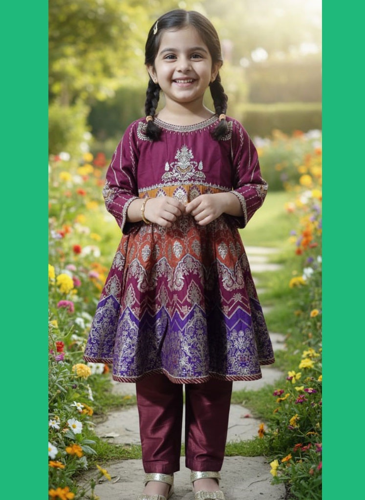 1 Maroon EMBROIDERED 3PC STITCHED. - Image 1