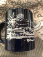 Vintage Gold Blue Hawaii Islands Ocean Waves Surf Ceramic Coffee Mug Cup - Image 2