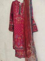 Maroon Linen Shirt With Shifon Dupatta. - Image 3