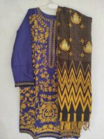 Purple and Mustard Yellow Embroidered Suit with Shawl. - Image 2