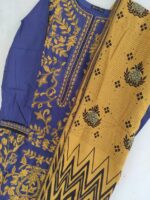 Purple and Mustard Yellow Embroidered Suit with Shawl. - Image 3