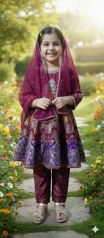 Maroon EMBROIDERED 3PC STITCHED. - Image 4