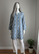 Blue and white Paisley Printed Tunic....Khaddar