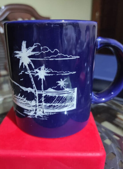 Vintage Gold Blue Hawaii Islands Ocean Waves Surf Ceramic Coffee Mug Cup