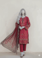 Maroon Linen Shirt With Shifon Dupatta.