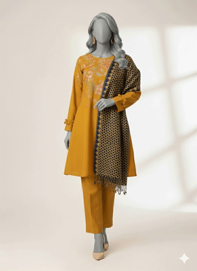 adobefe YELLOW KHADDAR 2 PIECE STITCHED - Image 1