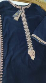 Navy Blue Velvet Embroidered Pret. - Image 4