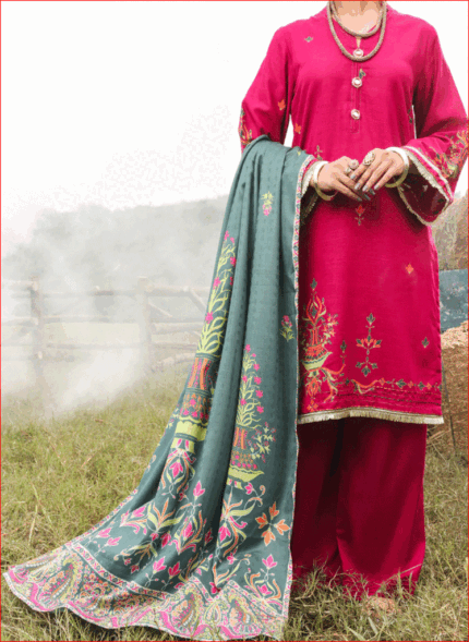Fuchsia Khaddar 3Pc Stitched by Almirah.