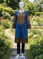 Blue Lawn Embroidered Kurti   J.